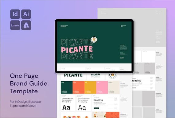 One Page Brand Guidelines Template – Canva, InDesign, Illustrator & Adobe Express | Editable Brand Board for Designers