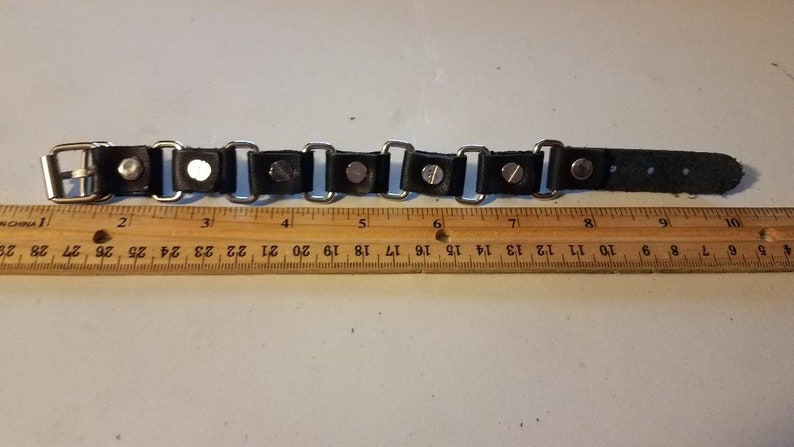 Goth Metal Spiked Adjustable Buckle closure Black Leather Bracelets Punk MIP