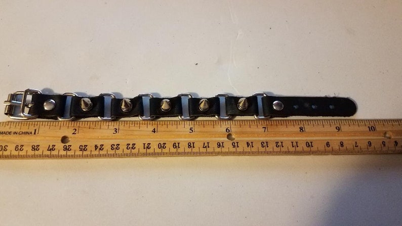 Goth Metal Spiked Adjustable Buckle closure Black Leather Bracelets Punk MIP