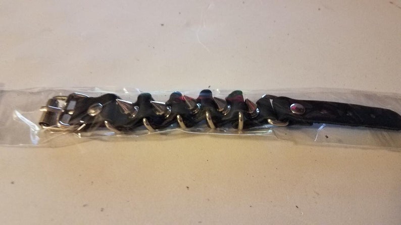 Goth Metal Spiked Adjustable Buckle closure Black Leather Bracelets Punk MIP