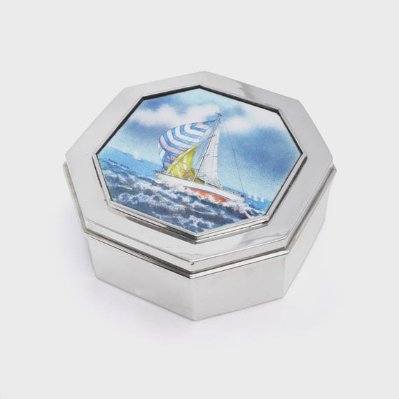 Schroth Jewelers Silver and Enamel Octagonal Box