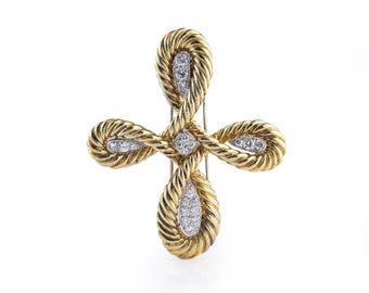 Van Cleef & Arpels Diamond Rope-Work Cross Brosche (C. 1980s)
