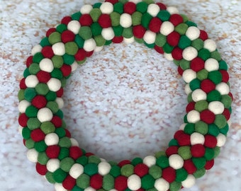 Couronne de porte-Couronne de Noël-Couronne de l'Avent-Couronne de boules en feutre-Couronne de table-Couronne de boules en feutre