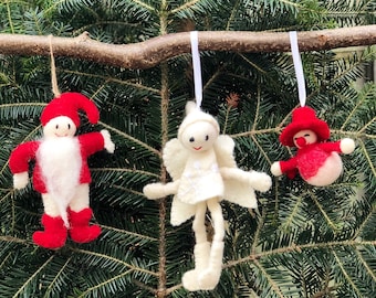 Set of 3 Tree Pendants- Christmas Decorations- Angels- St. Nicholas Snowman Christmas Tree- Pendants- Felt- Gift