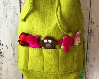 Backpack with finger puppet felt ball- bag- dolls-