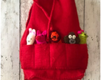 Backpack with finger puppet felt ball- bag- dolls-