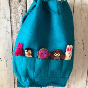 Backpack with finger puppet felt ball- bag- dolls-