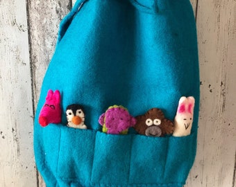 Backpack with finger puppet felt ball- bag- dolls-