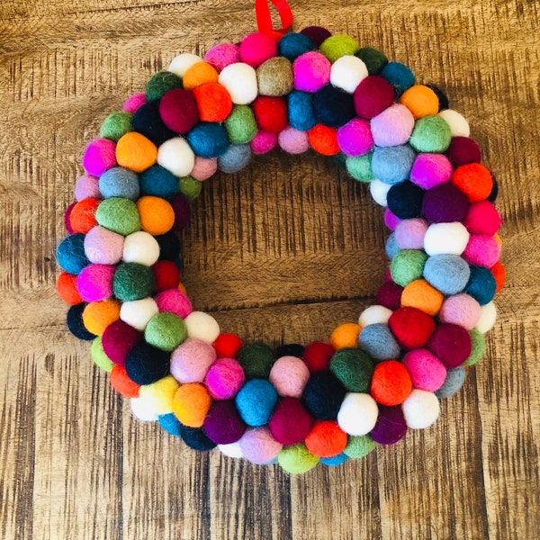 Wreath - door wreath - Easter - felt balls - table wreath - spring - colorful - Danish - decoration