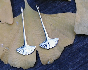 Ginkgo Leaves Silver Earrings