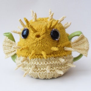 Pufferfish Tea Cosy Knitting Pattern to knit your own cute teapot blowfish cover