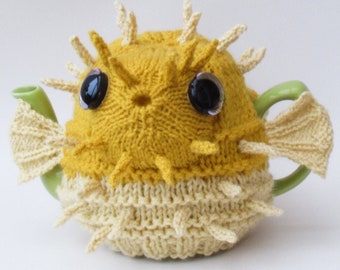 Pufferfish Tea Cosy Knitting Pattern to knit your own cute teapot blowfish cover