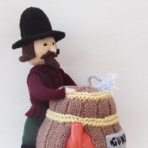 Guy Fawkes Tea Cosy Knitting Pattern to knit your own bonfire night teapot cover inspired by the gunpower plot