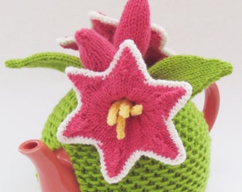 Pink Lily Tea Cozy Strickmuster (Pink Lily Tea Cozy) zum Stricken Ihrer eigenen Lilien in Bloom Teekanne Hülle - perfekt für Gärtner