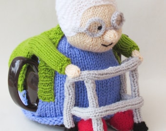 Granny and her Zimmer Tea Cosy Knitting Pattern to Knit your own Nana Teapot cover