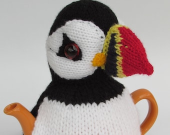 Puffin Tea Cosy Knitting Pattern for a mini sized teapot