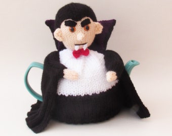 Count Dracula Tea Cosy Knitting Pattern to knit this devilishly spooky Halloween teapot cover