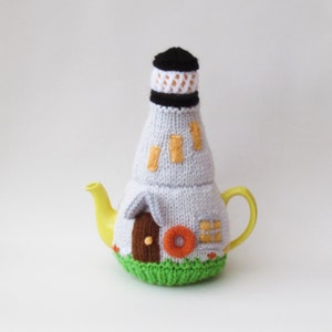 TeaCosyFolk's Lighthouse Tea Cosy Knitting Pattern to knit your own nautical theme tea cosy of a magnificent beacon landmark lighthouse