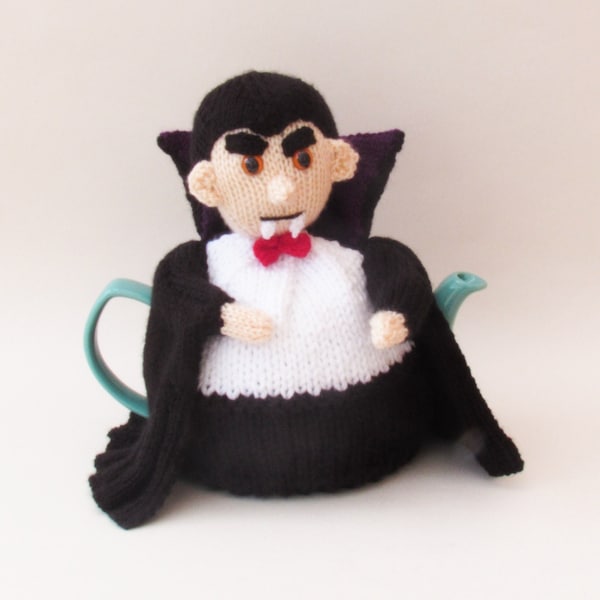 Count Dracula Tea Cosy Knitting Pattern to knit this devilishly spooky Halloween teapot cover