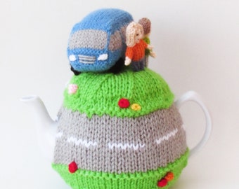 Motorhome Tea Cosy Knitting Pattern to make your own camper inspired teapot cover for a large sized teapot