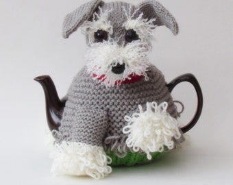 Miniature Schnauzer Tea Cosy Knitting Pattern to knit your own adorable schnauzer teapot cover