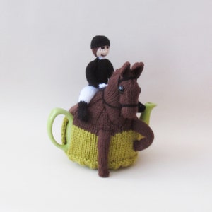 Dressage Horse and Rider Tea Cosy Knitting Pattern to knit this amazing equestrian teapot cover for horse lovers