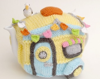 Vintage Caravan Tea Cosy Knitting Pattern to knit your own Caravan teapot cover