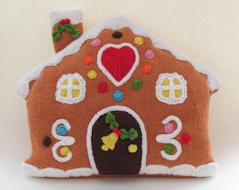 Christmas Gingerbread House Cushion Knitting Pattern