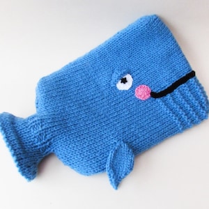 Blue Whale Hot Water Bottle Cover Knitting Pattern, fits a 2 litre hot water bottle, Perfect for cold winter night and marine life lovers.