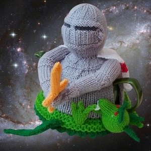 TeaCosyFolk's George and the Dragon Tea Cosy Knitting Pattern to knit your own St. George's Day tribute with a St. George's cross