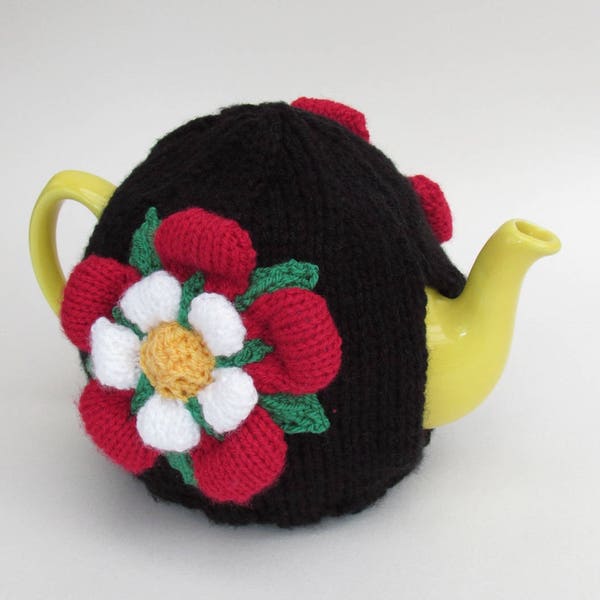 Tudor Rose Tea Cosy Knitting Pattern Knit to fit mini, medium and large teapots.