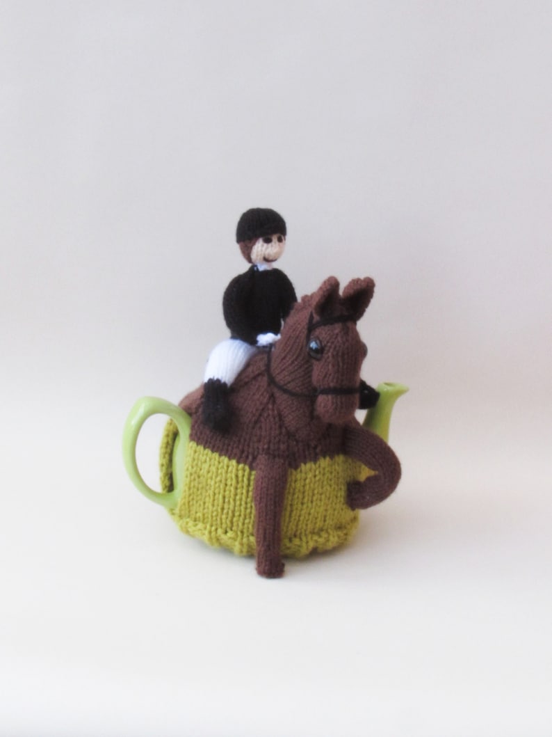 Dressage Horse and Rider Tea Cosy Knitting Pattern to knit this amazing equestrian teapot cover for horse lovers image 1