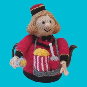 Cinema Usherette Tea Cosy Knitting Pattern to knit a 1950's style usherette teapot warmer from TeaCosyFolk (PDF download)