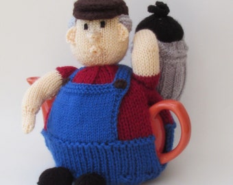 Dustman Tea Cosy Knitting Pattern to download and knit your own refuse collector tea cosy cover