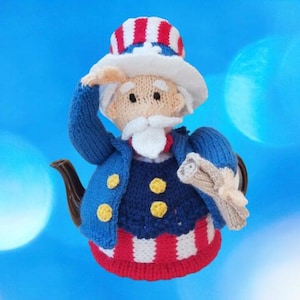 TeaCosyFolk's Uncle Sam Tea Cosy Knitting Pattern celebrating 250 years of independence in America (downloadable PDF) Independence Day