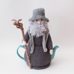 Old Grey Wizard Tea Cosy Knitting Pattern to knit your own wizard teapot cover