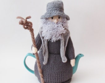 Old Grey Wizard Tea Cosy Knitting Pattern to knit your own wizard teapot cover