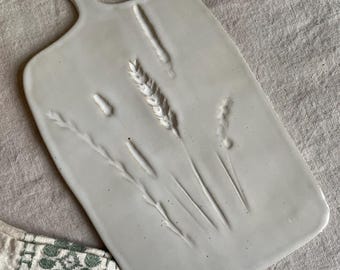 Keramik Brett Platte Vesperbrett natürlich weiß glasiert 28 cm lang handgemacht