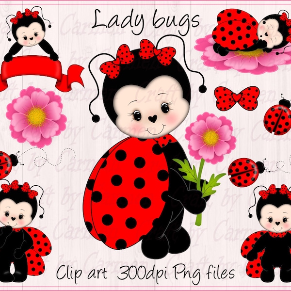 Coccinelle, clipart d'insecte, art numérique, scrapbooking, design graphique, jardin (usage personnel et petite entreprise). Fichiers PNG 300 dpi