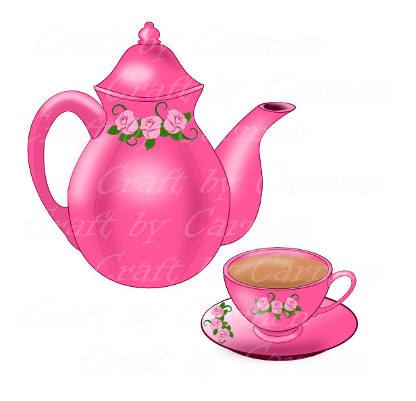 Teapot Clip Art Teapot and Cup Teapot Digital Clipart for Etsy