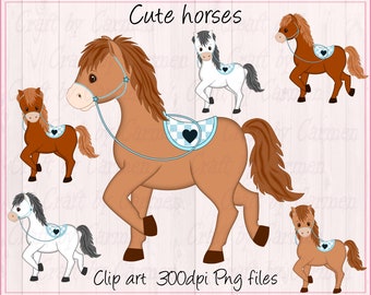 Chevaux clipart art sublimation, chevaux mignons, clip art de ferme, imprimable (usage personnel et petite entreprise). Arrière-plan transparent Fichiers PNG 300dpi