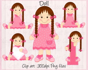 Doll clip art, sublimation, cute doll, girl, scrapbook, (personal & small business use). 300dpi  PNG files Transparent background