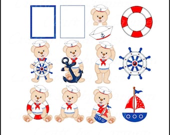 Sailor teddy bear, nautical, bear clip art, digital art, scrapbook, (personal & small business use). Transparent background
