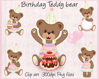 Clip art d’ours en peluche d’anniversaire, mignon, bébé ours, art numérique, ours en peluche mignon, album, (utilisation personnelle et petite entreprise). Fichiers PNG 300 dpi