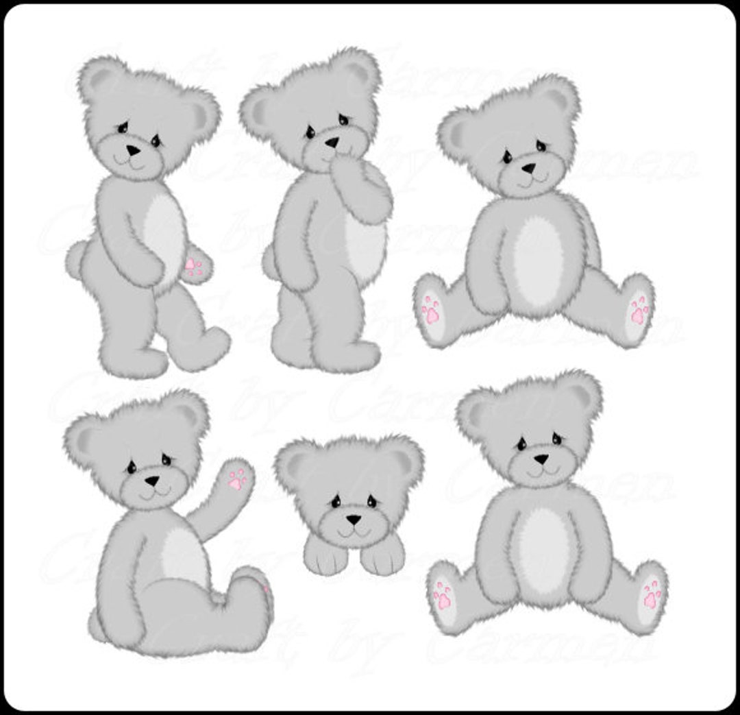 Teddy Bear Clip Art Gray Teddy Bear Baby Bearsdigitalcute Etsy