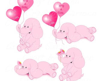 Cute elephant clip art,pink elephant, safari, graphic design, digital art,(personal & small business use). Transparent background