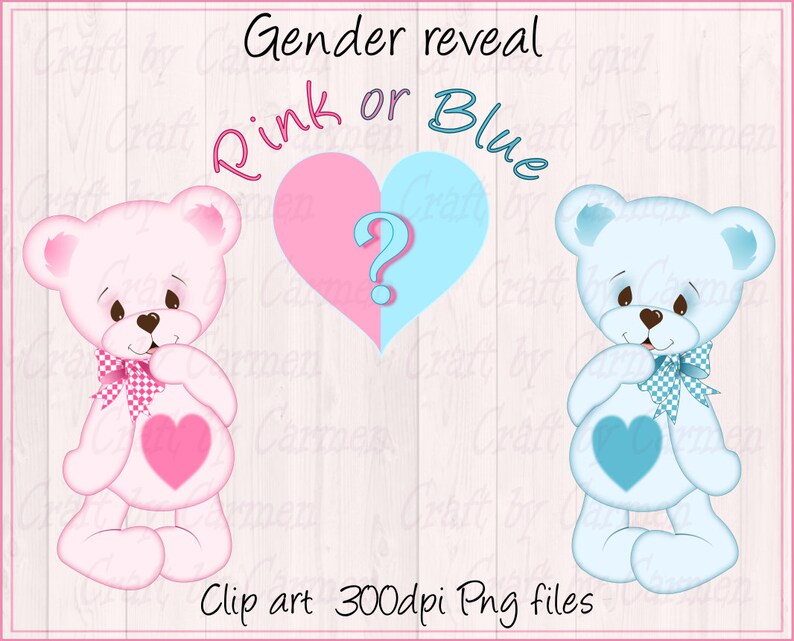 Teddy Bear Gender Reveal Clip Art Cute Bear Baby Bears Etsy Israel