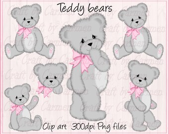 Ours en peluche, images clipart, sublimation, ours en peluche gris, bébés ours, (usage personnel et petite entreprise). Fichiers PNG 300dpi Arrière-plan transparent