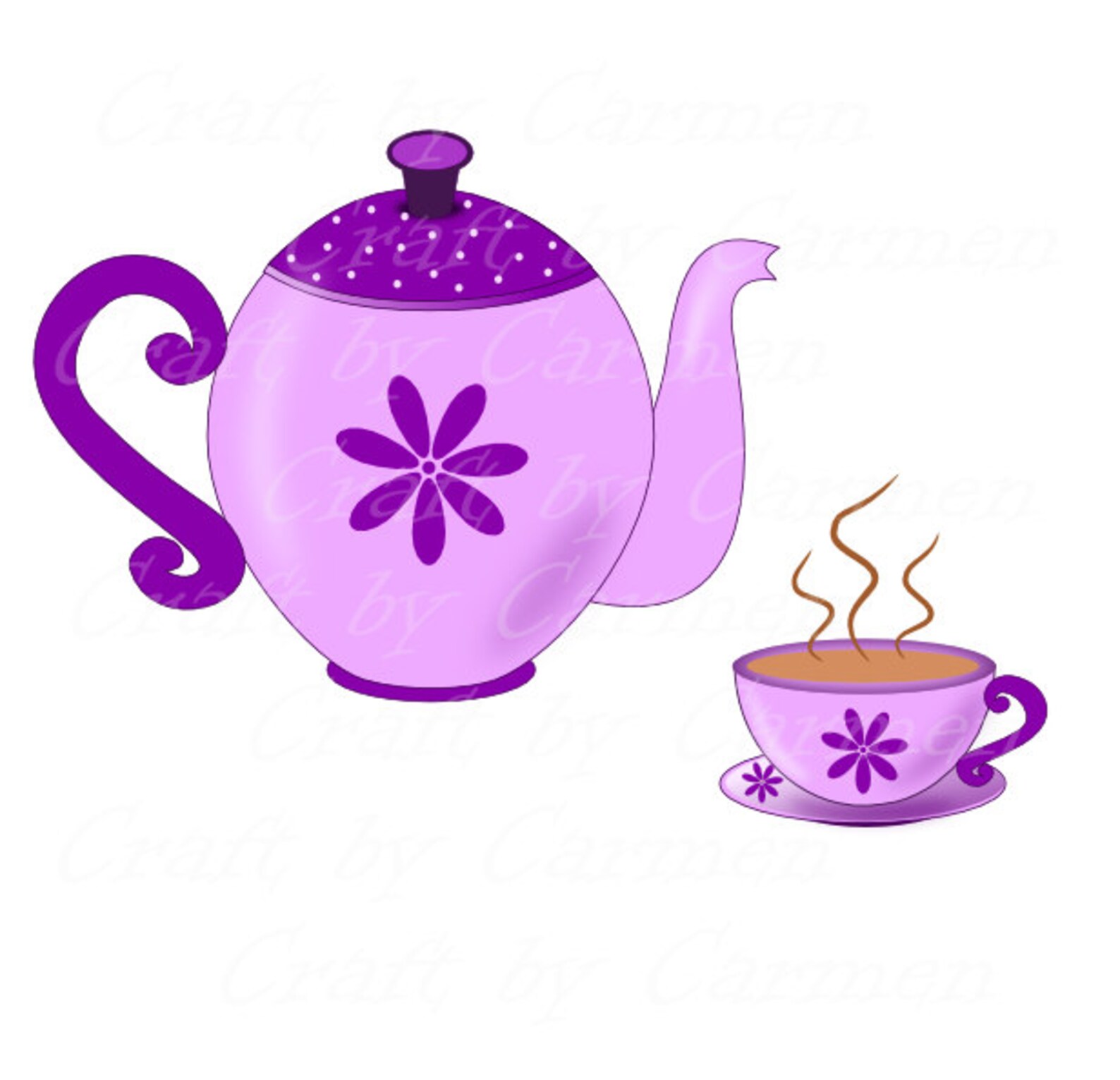 Teapot Clip Art Teapot and Cup Teapot Digital Clipart for Etsy