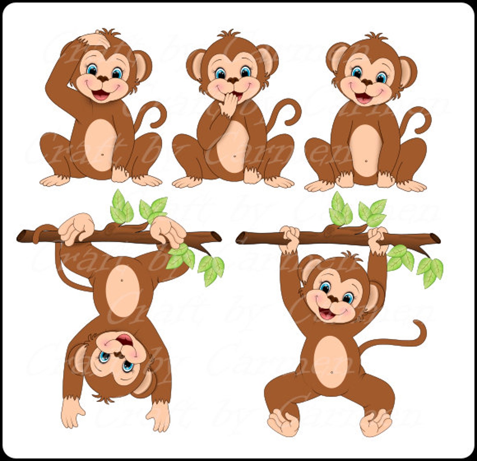 Monkey Clip Art Little Monkey Cute Jungle Zoo Safari Etsy